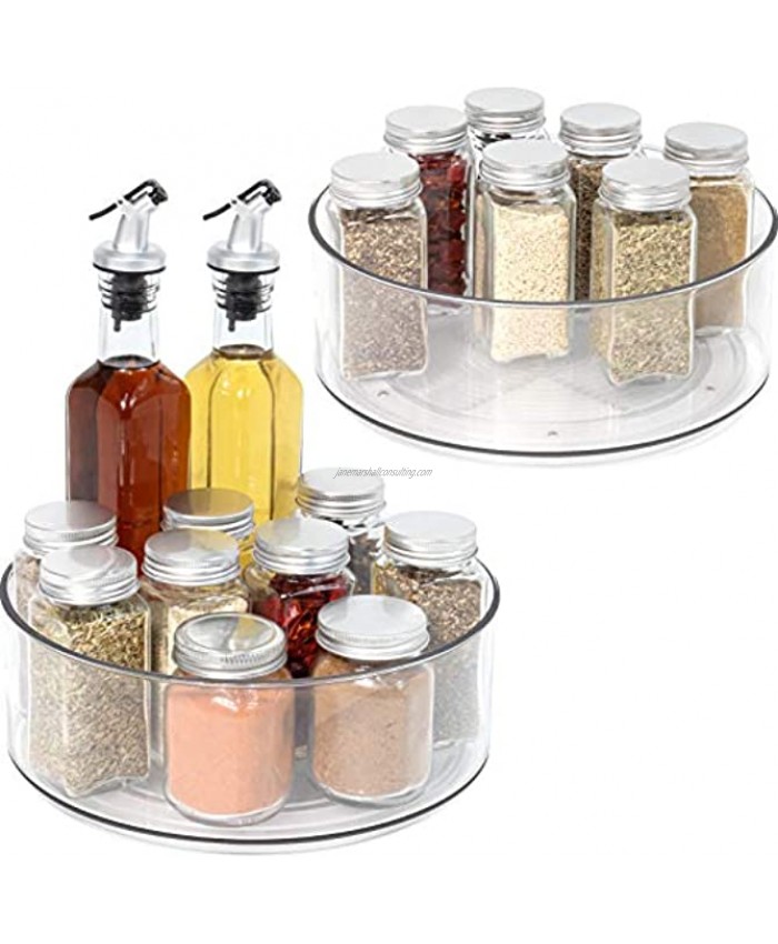 Lazy Susan 2 Pack Round Plastic Clear Rotating Turntable Organization & Storage Container Bins for Cabinet Pantry Fridge Countertop Kitchen Vanity Spinning Organizer for Spices Condiments