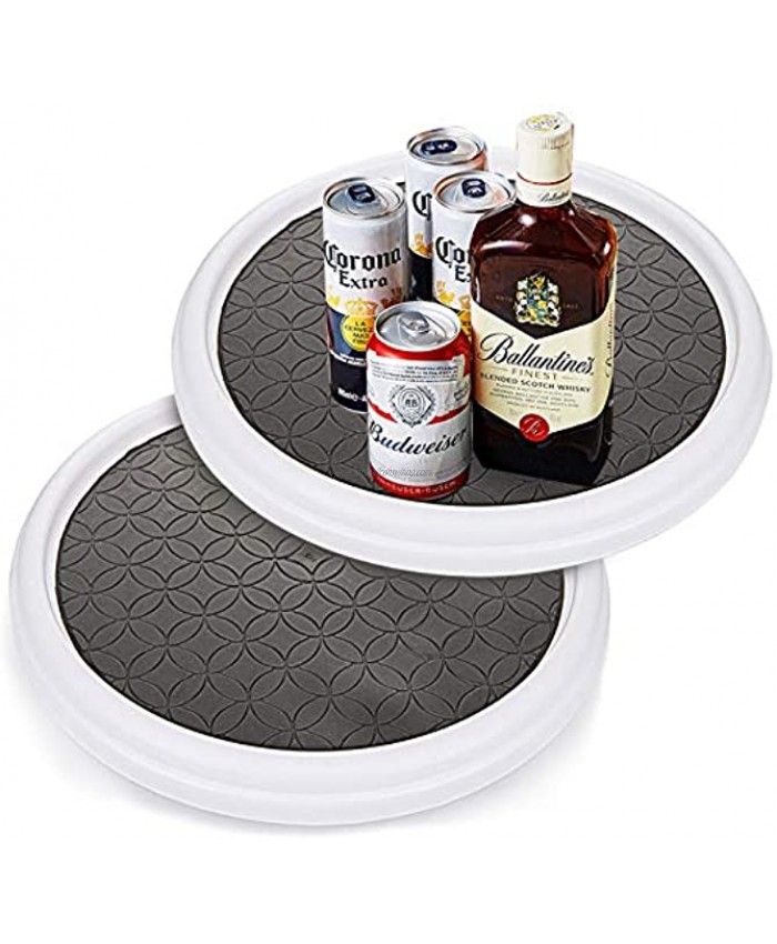 Yarlung 2 Pack 12 Inch Lazy Susan Turntable Plastic Rotating Spice Rack 360 Degree Spinning Tray Organizer for Kitchen Cabinet Countertop Pantry Non-Skid Ring Type White & Grey