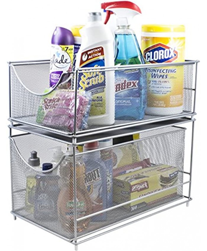 Sorbus Cabinet Organizer Set —Mesh Storage Organizer with Pull Out Drawers—Ideal for Countertop Cabinet Pantry Under The Sink Desktop and More Silver Two-Piece Set