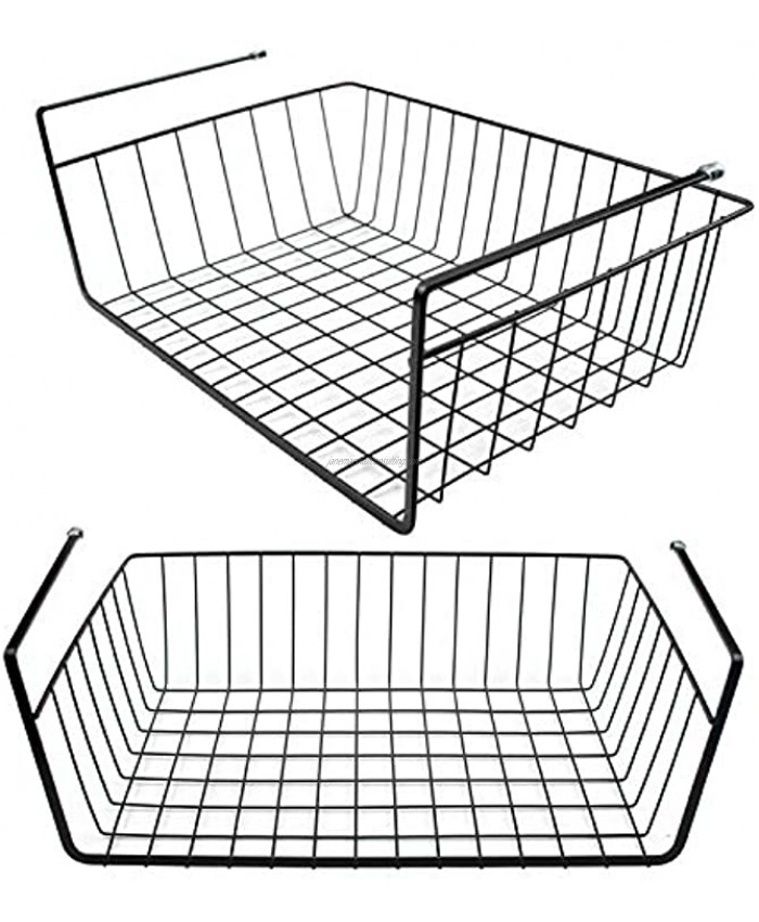 Tebery 2 Pack Black Under Cabinet Storage Shelf Wire Basket Organizer Fit Dual Hooks for Kitchen Pantry Desk Bookshelf