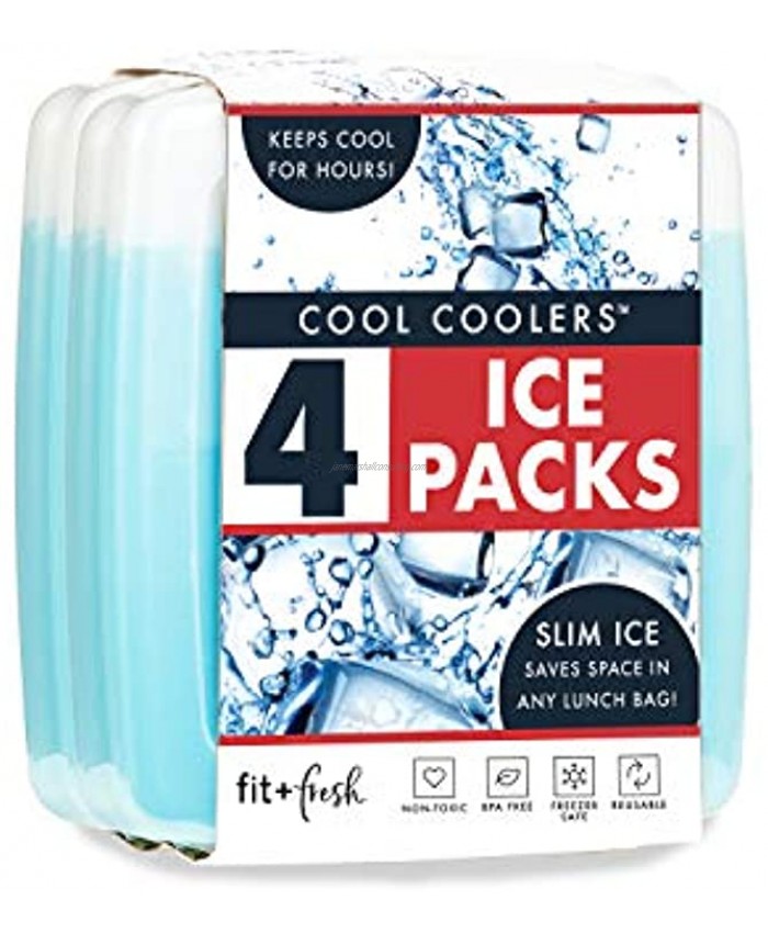 Fit & Fresh Cool Coolers Adult Set of 4 Blue… Ice Pack 4 pack