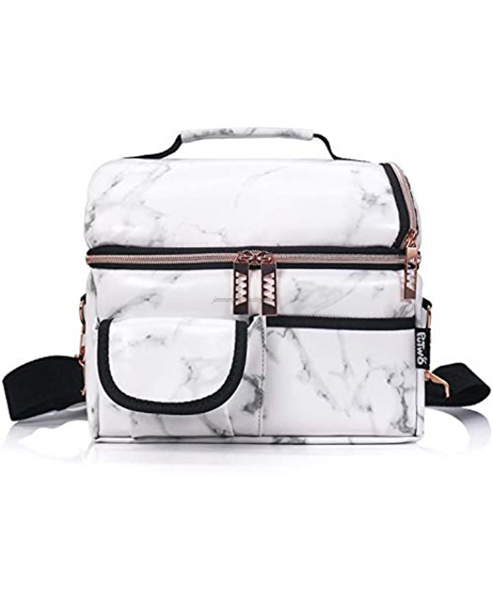 PuTwo Lunch Bag 8L Insulated Lunch Bags Double Compartment Lunch Tote Leakproof Lunch Cooler Bag with Adjustable Shoulder Strap Freezable Lunch Bag Meal Prep Bag for Women Marble Lunch Bag