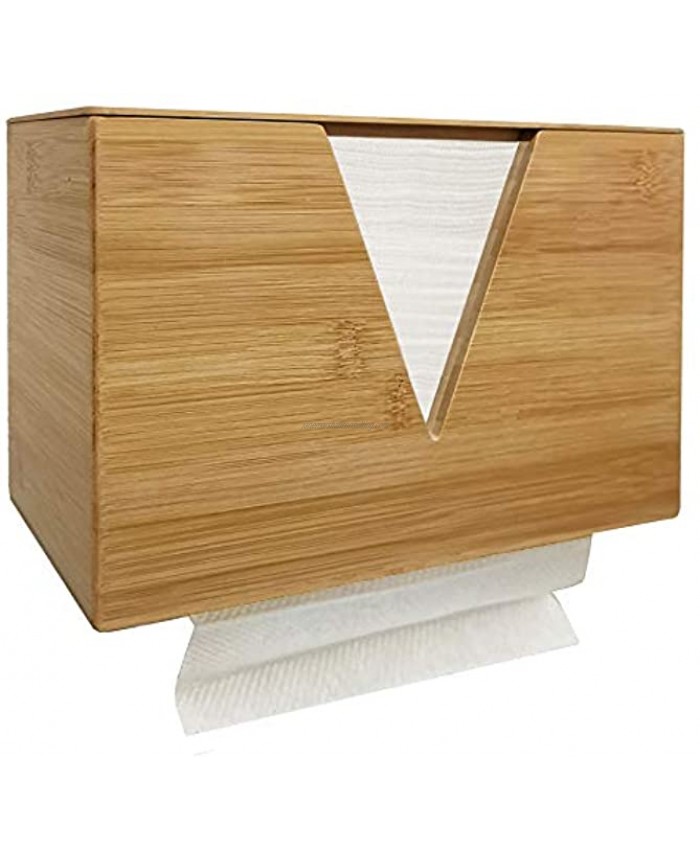 Bamboo Paper Towel Dispenser Countertop or Wall Mount Hand Paper Towel Dispenser for Office Bath Kitchen Tissue Dispenser Natural Bamboo
