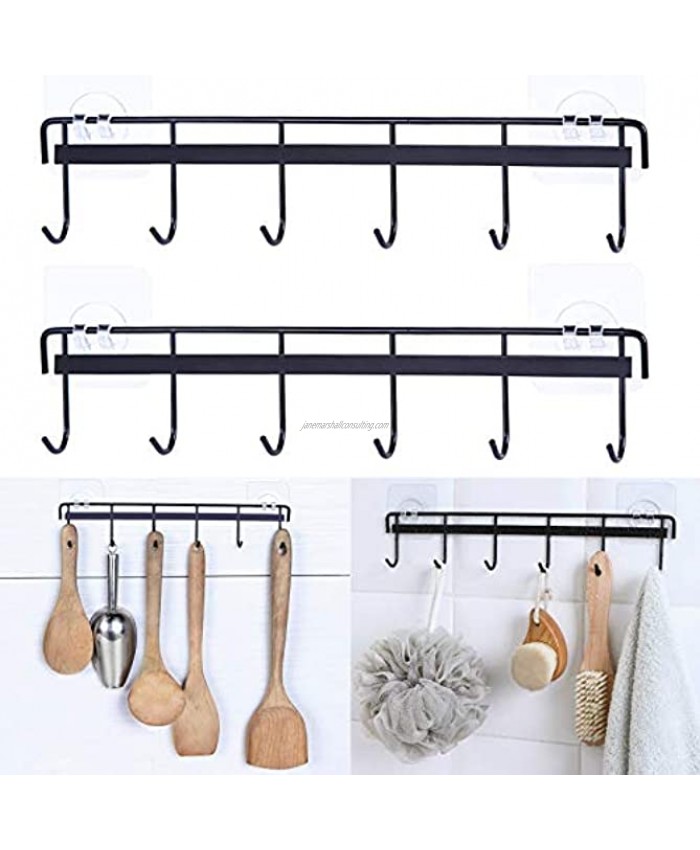 Rainmae 2 Pack Kitchen Adhesive Wall Hooks Rack Rail Space Saving Wall Hanger No Drilling Hanger with 6 Hooks for Kitchen Bathroom Bedroom Closet Stainless Kitchen Tools for Hanging Knives Spoon