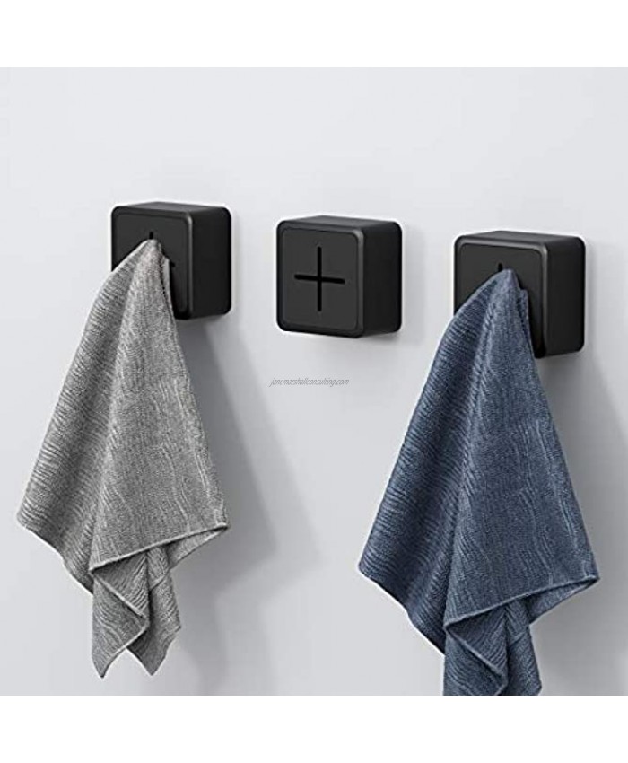 3 Pack Kitchen Towel Hooks Self Adhesive Towel Holders for Kitchen,Wall Mounted Kids Hand Towel Hook,Ideal as Bathroom Dish Towel Holders 3 PCS^Black&Black