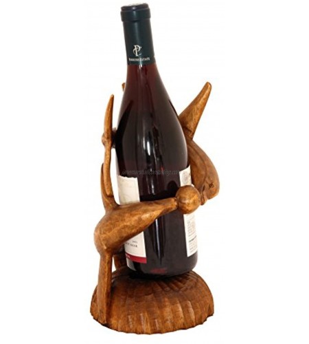 G6 COLLECTION 12 Wooden Handmade Wine Rack Bottle Holder Free Standing Dolphin Wood Rustic Hand Carved Home Decor Accent Decoration Gift Bar Art Handcrafted Decorative Artwork Two Dolphins Wine