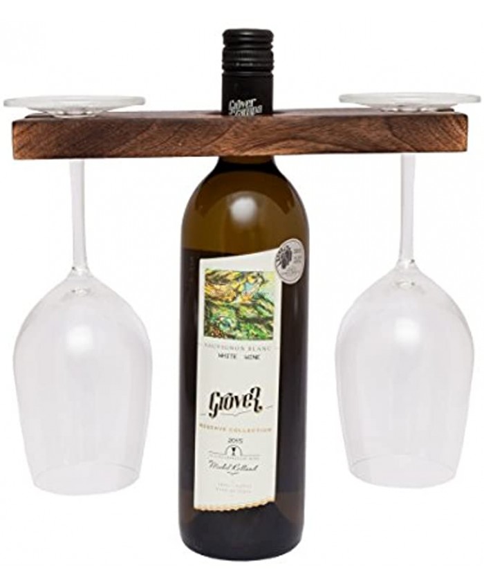 GoCraft Wine Bottle & Glass Holder | Handmade Antique Wood Stand for Wine for Two Glasses & Bottle