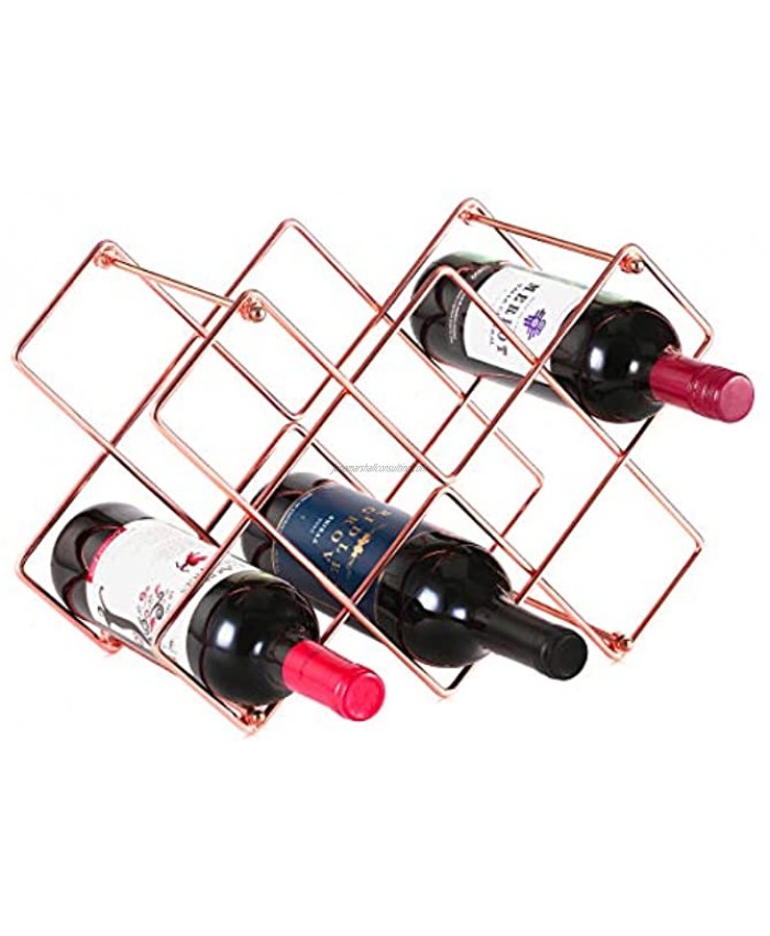 Buruis Countertop Wine Rack 10 Bottle Wine Holder for Red White Wine Storage Freestanding Metal Wine Rack Small Tabletop Wine Rack Modern Wine Bottle Holder Rose Gold