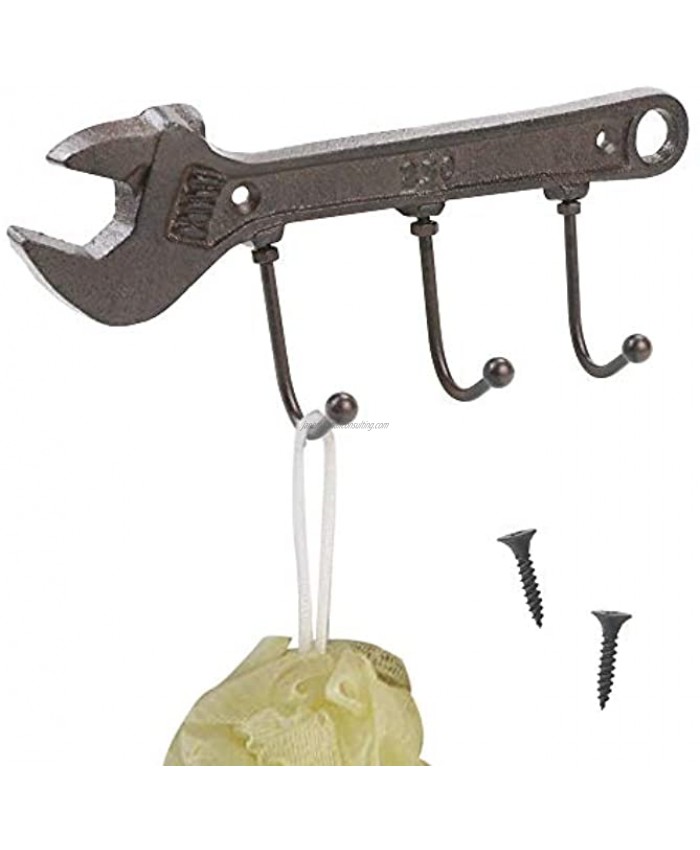 Fansunta Retro Vintage Key Rack Holder Hooks Cast Iron Wrench Spanner Shape Decorative Wall Mounted Antique Man Cave Garage Tool Holder Coat Hat Hooks Rack Hanger Wall Decor