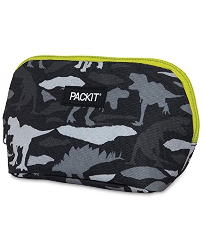PackIt Freezable Insulated Reusable Snack Bag with Built-In Ice Pack Dino Camo Charcoal