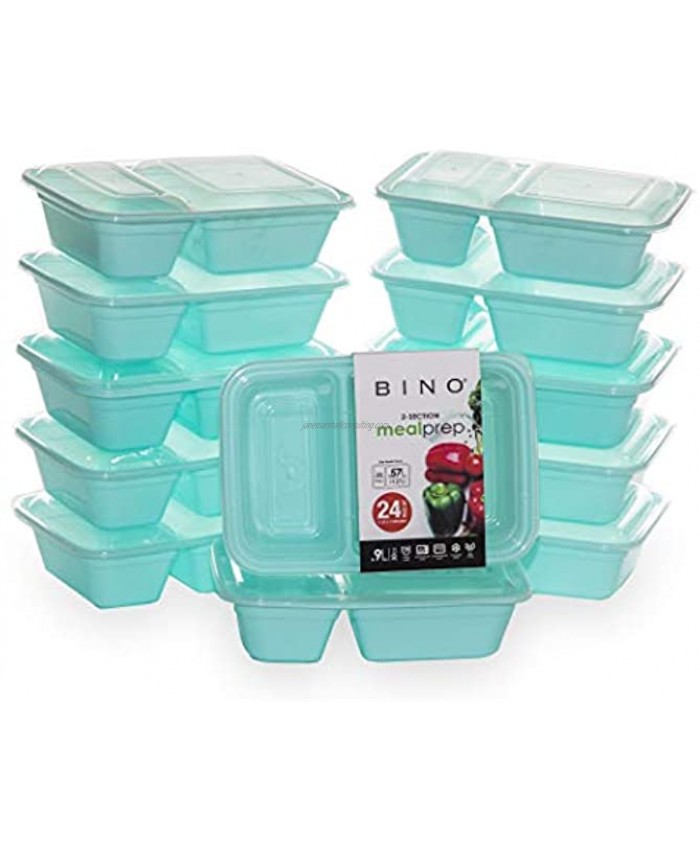 BINO Meal Prep Containers with Lids 2 Compartment  30 oz [12-Pack] Light Blue Bento Box Lunch Containers for Adults Food Containers Meal Prep Food Prep Containers Set